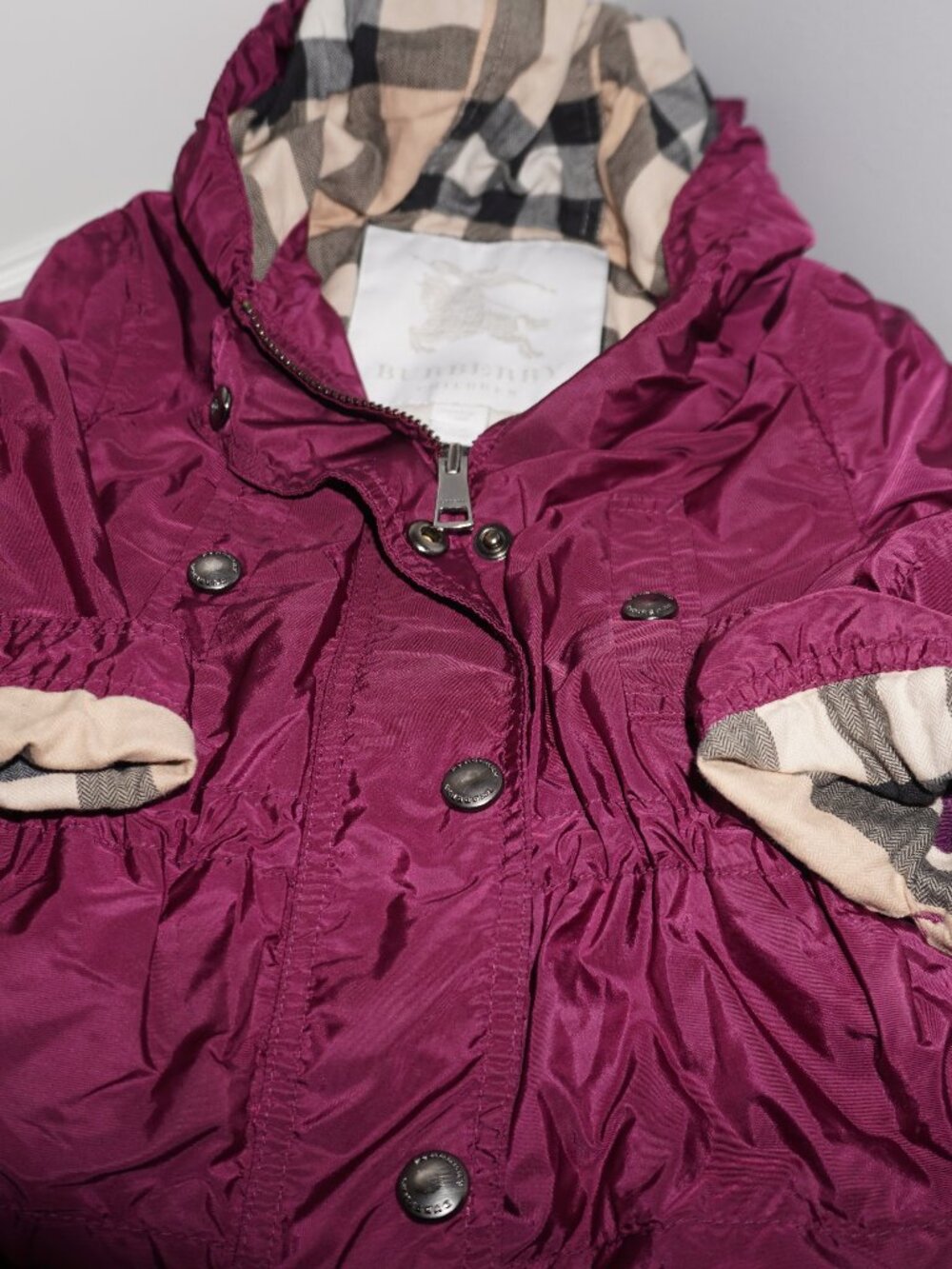 Burberry Kids Hooded Rain Jacket Magenta Purple 12M / 80cm